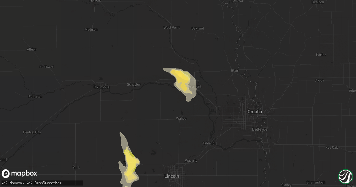 Hail map in Cedar Bluffs, NE on August 22, 2025