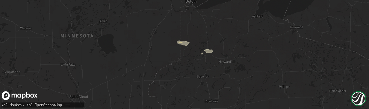 Hail map in Danbury, WI on August 22, 2025