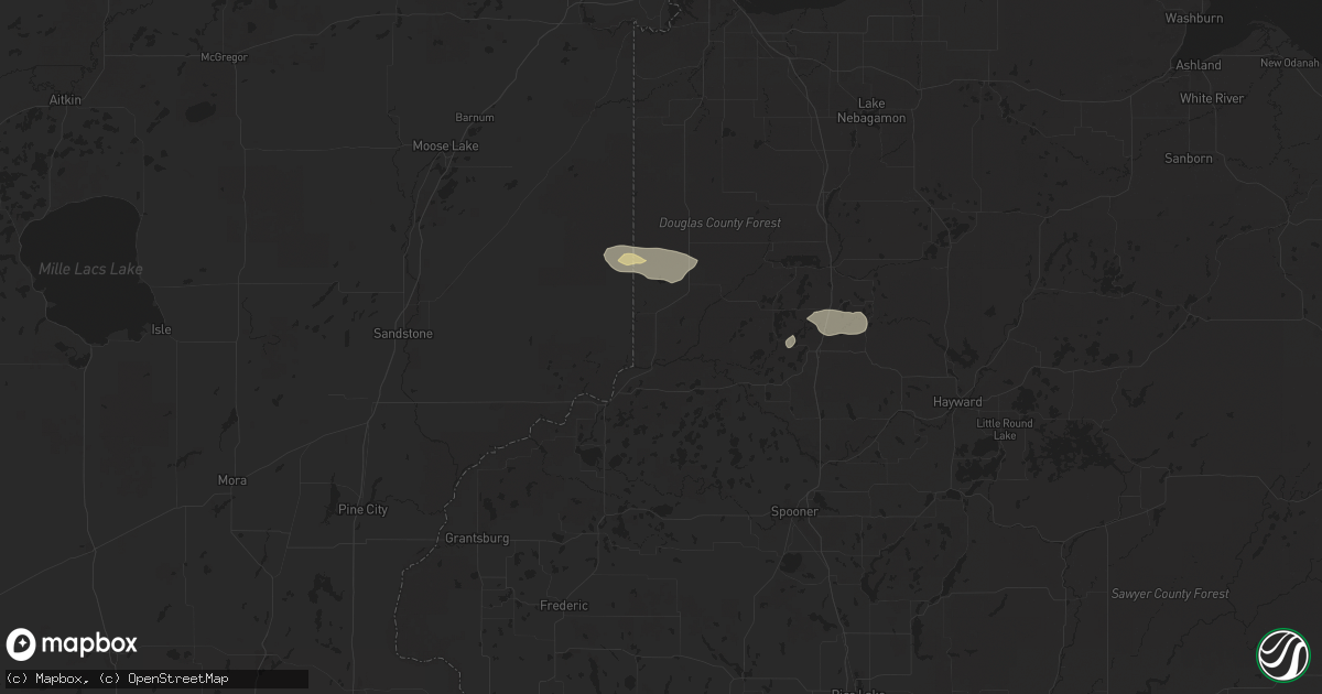 Hail map in Danbury, WI on August 22, 2025