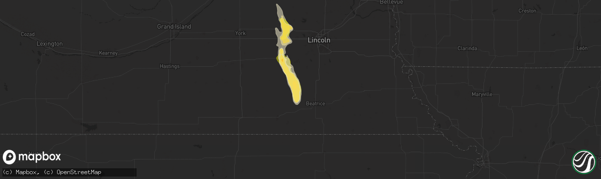 Hail map in De Witt, NE on August 22, 2025