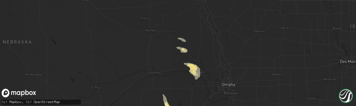 Hail map in Dodge, NE on August 22, 2025