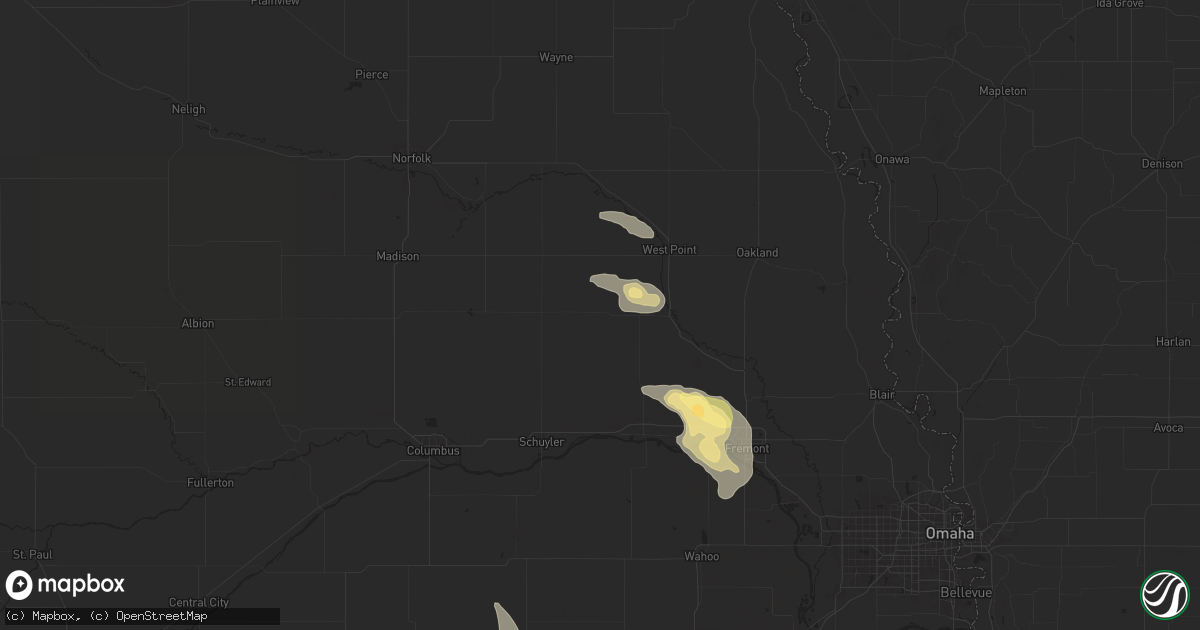 Hail map in Dodge, NE on August 22, 2025