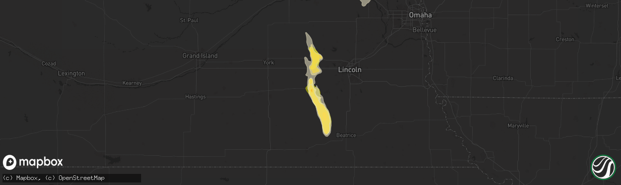 Hail map in Dorchester, NE on August 22, 2025