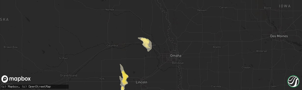 Hail map in Fremont, NE on August 22, 2025