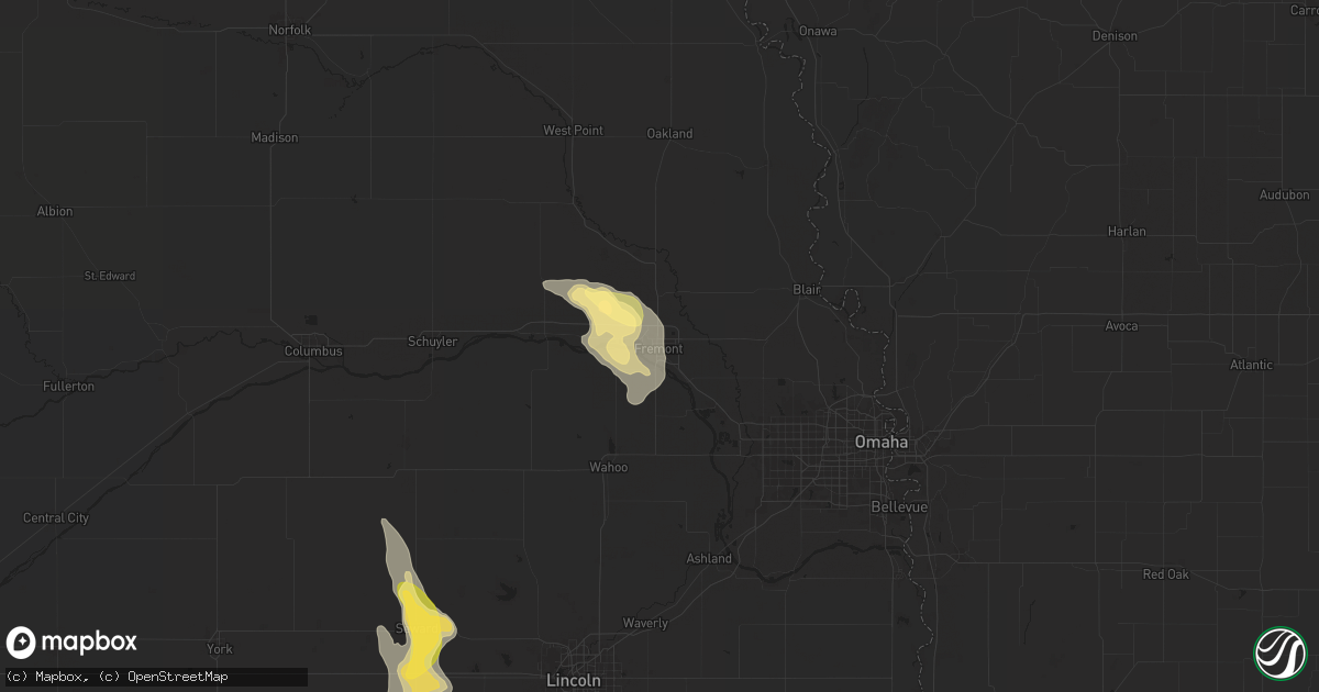 Hail map in Fremont, NE on August 22, 2025