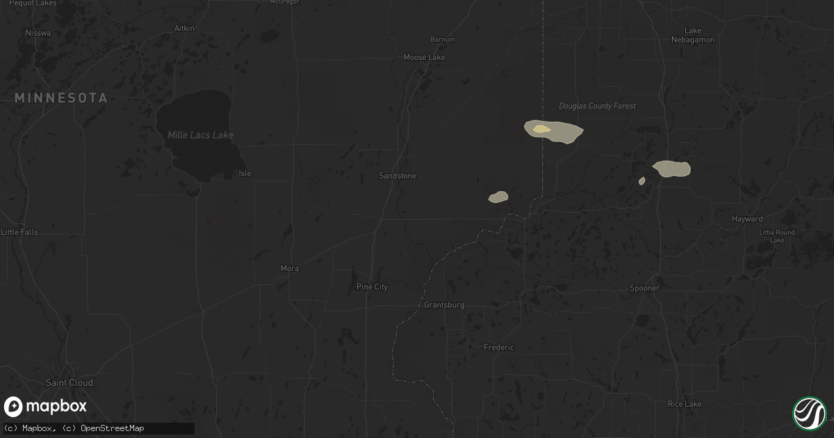 Hail map in Hinckley, MN on August 22, 2025