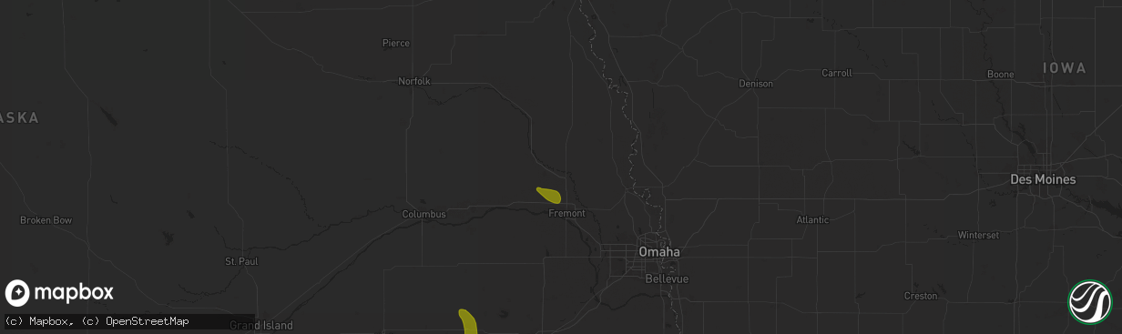 Hail map in Hooper, NE on August 22, 2025
