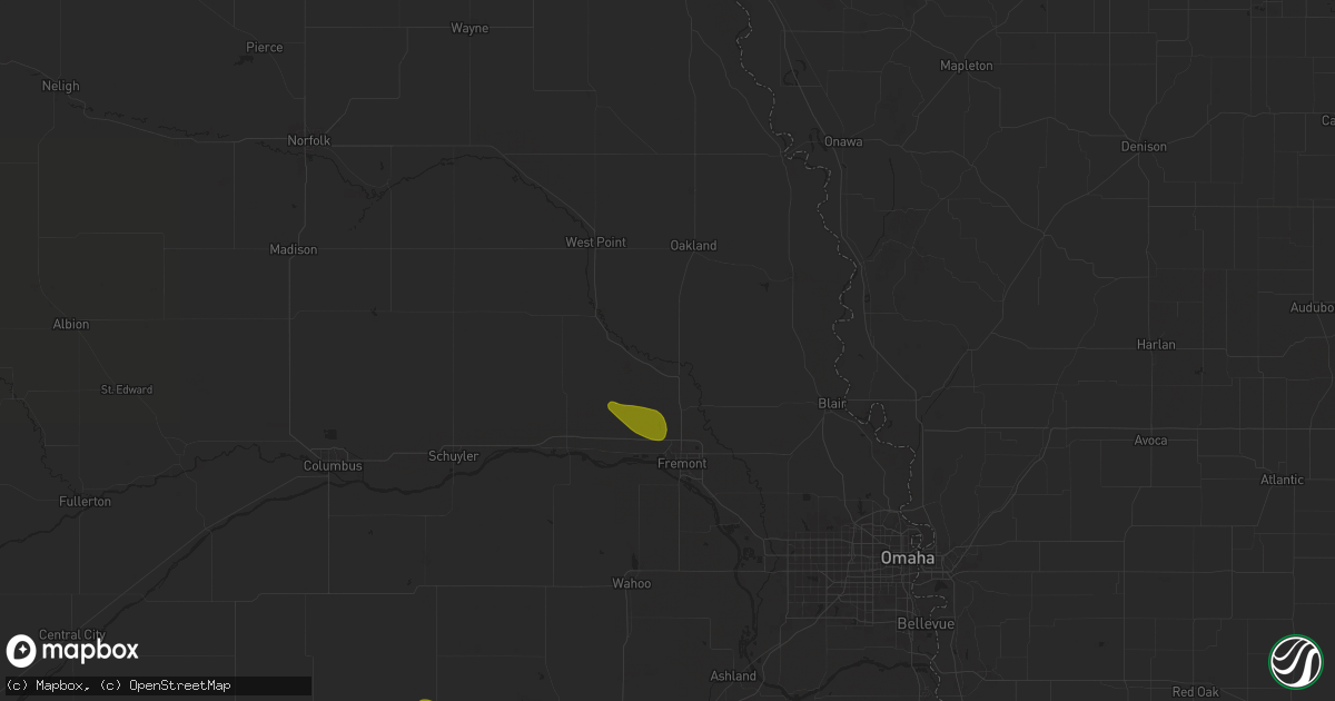 Hail map in Hooper, NE on August 22, 2025