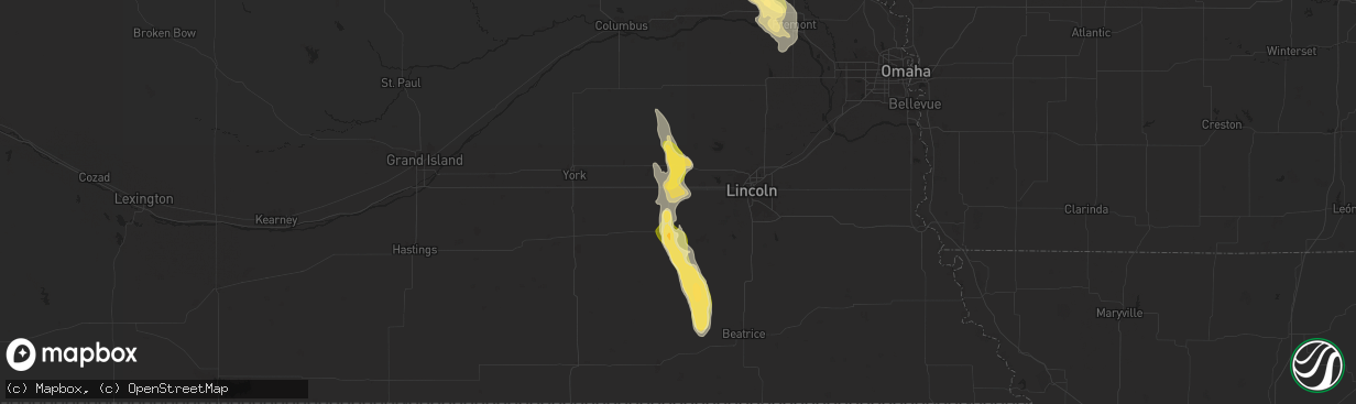 Hail map in Milford, NE on August 22, 2025