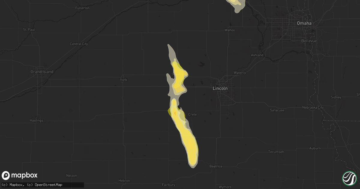 Hail map in Milford, NE on August 22, 2025