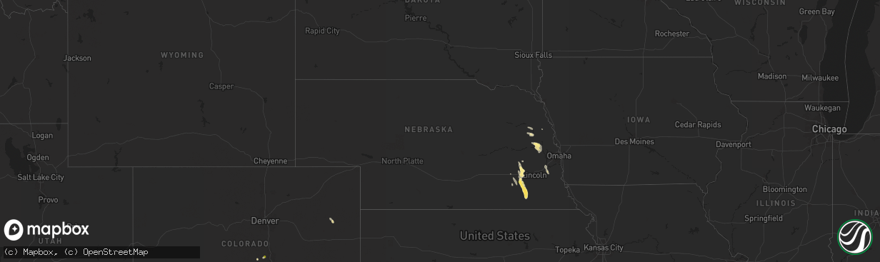 Hail map in Nebraska on August 22, 2025