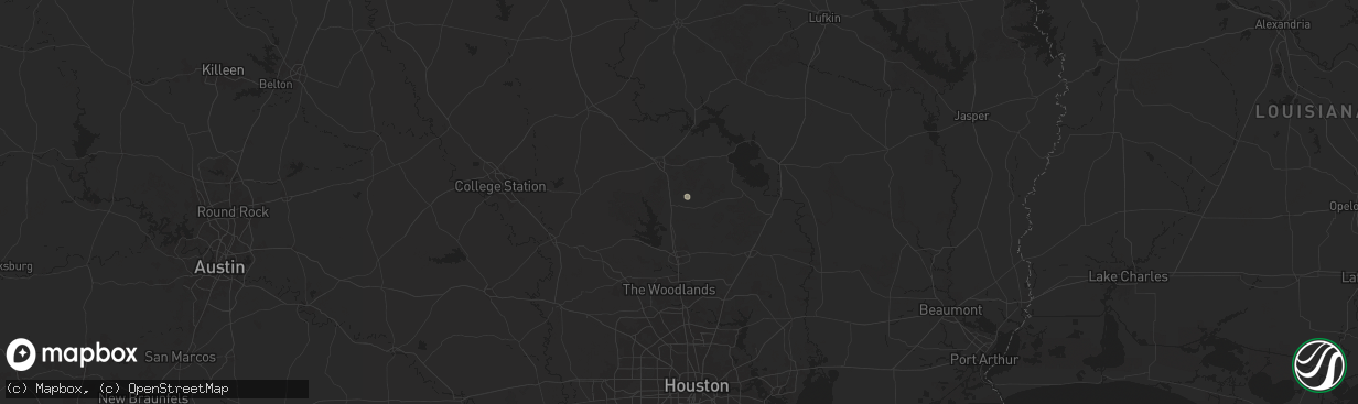 Hail map in New Waverly, TX on August 22, 2025
