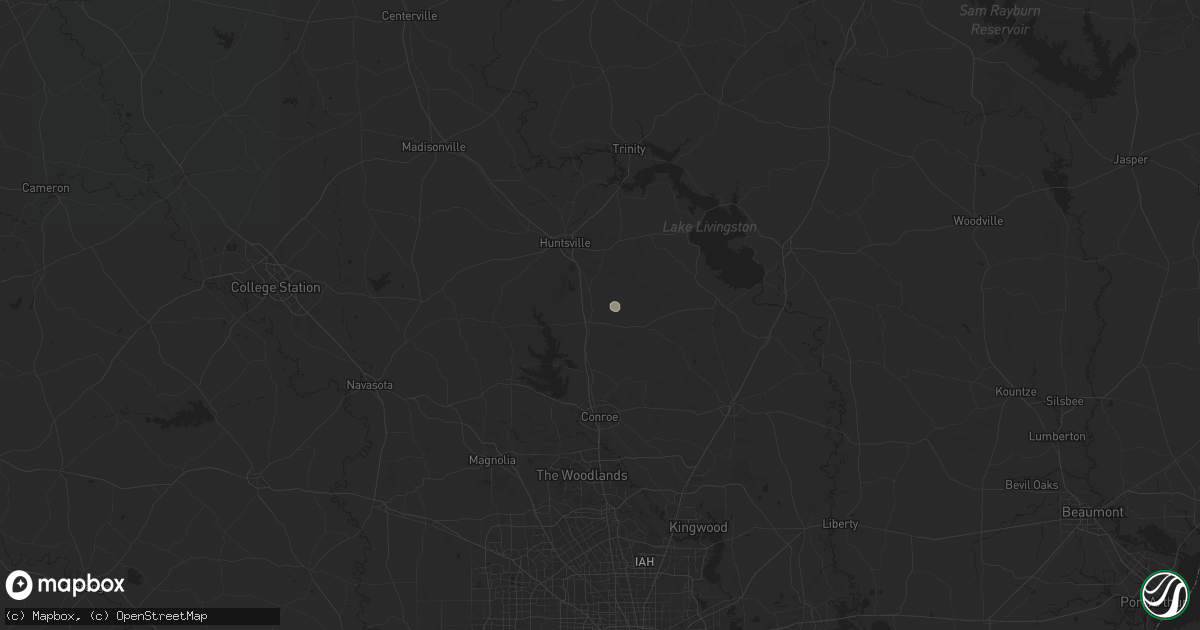 Hail map in New Waverly, TX on August 22, 2025