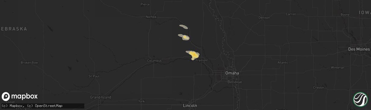 Hail map in North Bend, NE on August 22, 2025