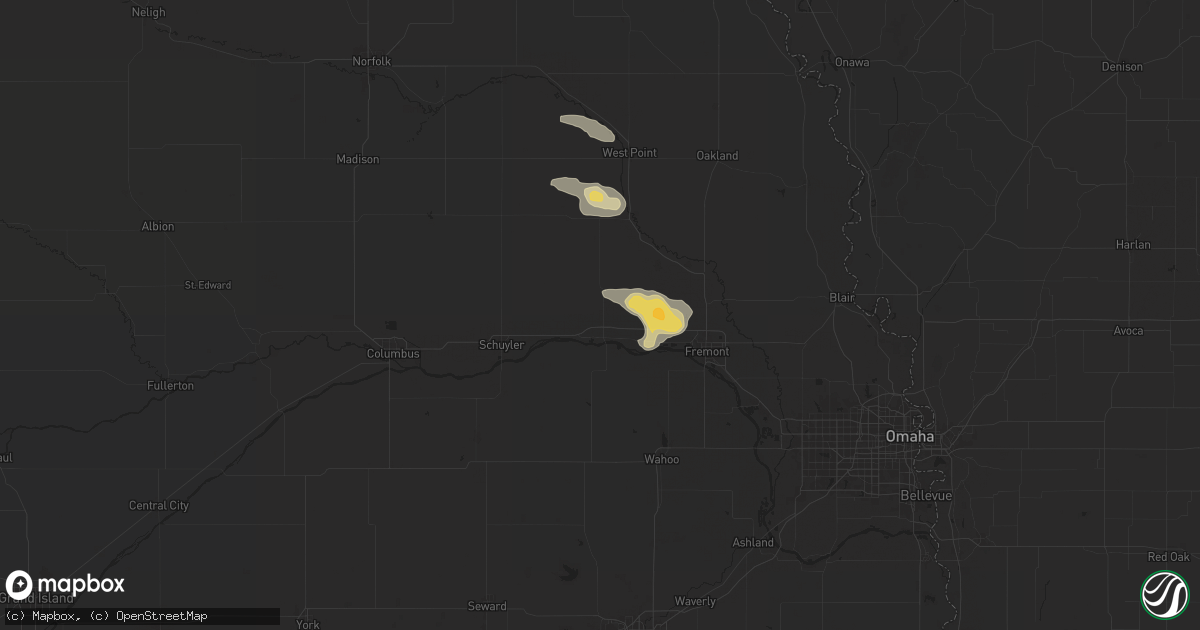 Hail map in North Bend, NE on August 22, 2025