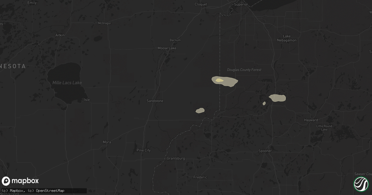 Hail map in Sandstone, MN on August 22, 2025