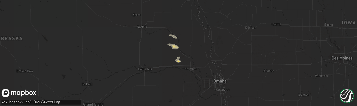 Hail map in Scribner, NE on August 22, 2025