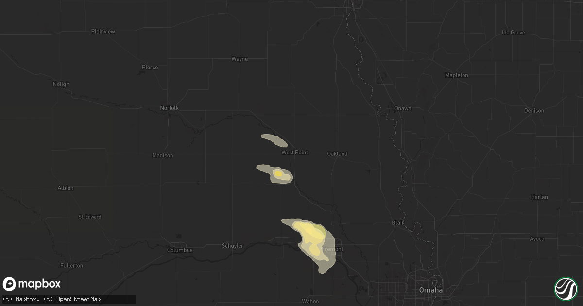 Hail map in West Point, NE on August 22, 2025
