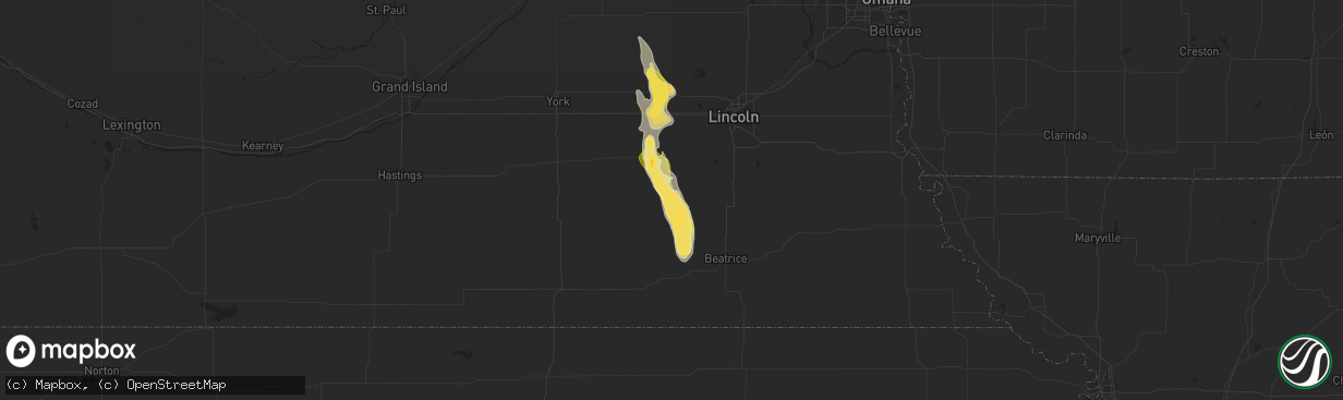Hail map in Wilber, NE on August 22, 2025
