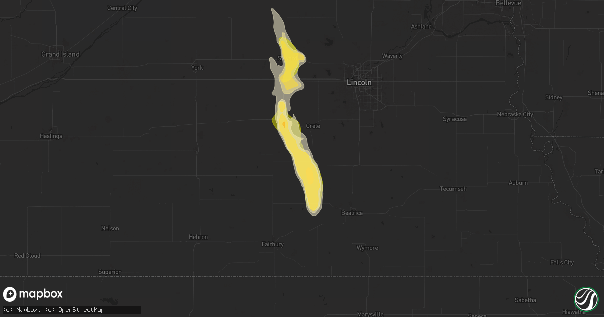 Hail map in Wilber, NE on August 22, 2025
