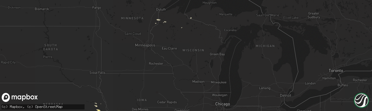 Hail map in Wisconsin on August 22, 2025
