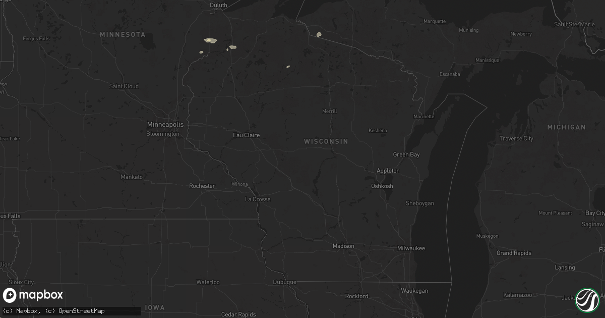 Hail map in Wisconsin on August 22, 2025