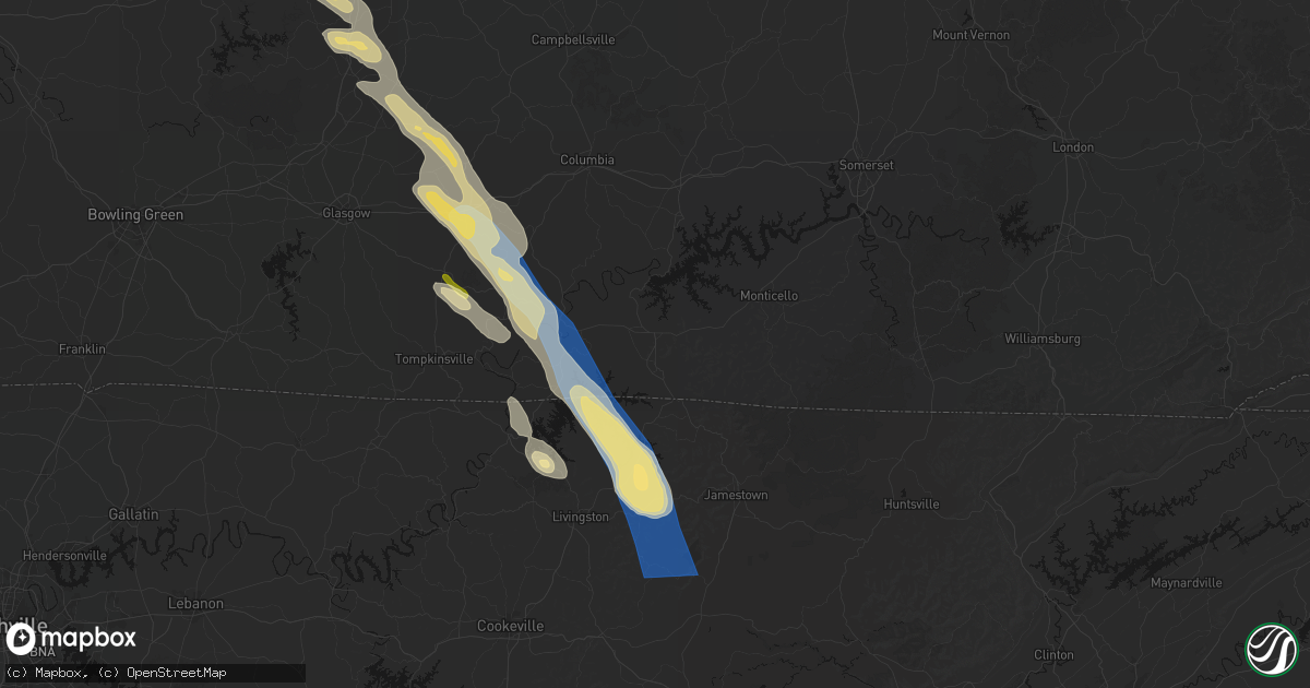 Hail map in Albany, KY on August 22, 2026
