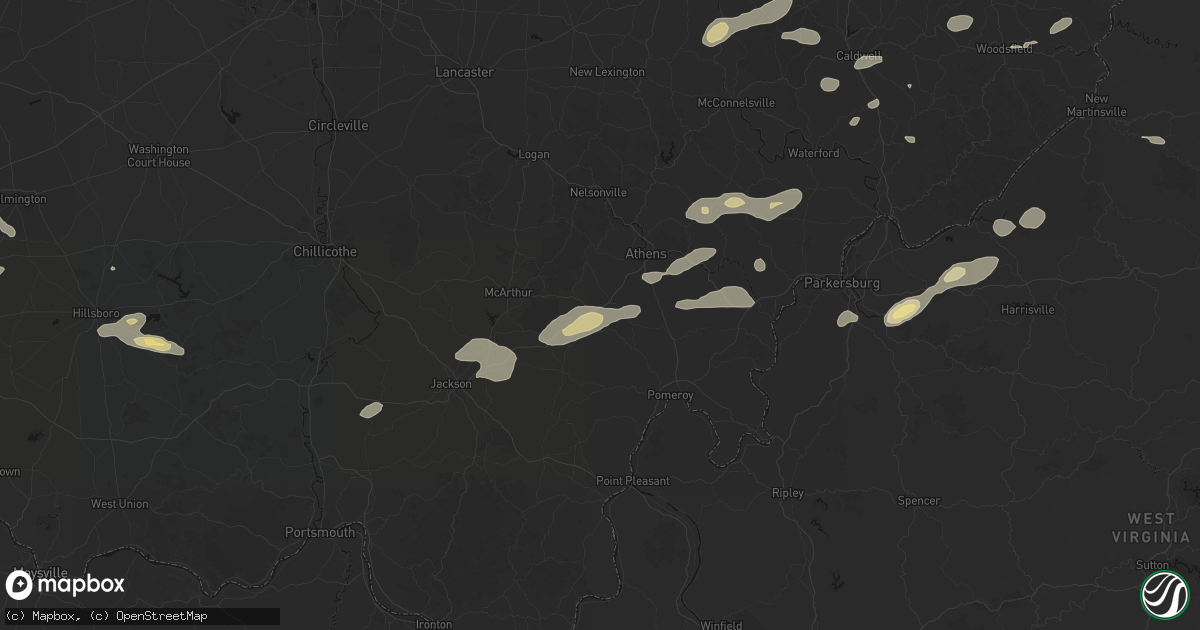 Hail map in Albany, OH on August 22, 2026
