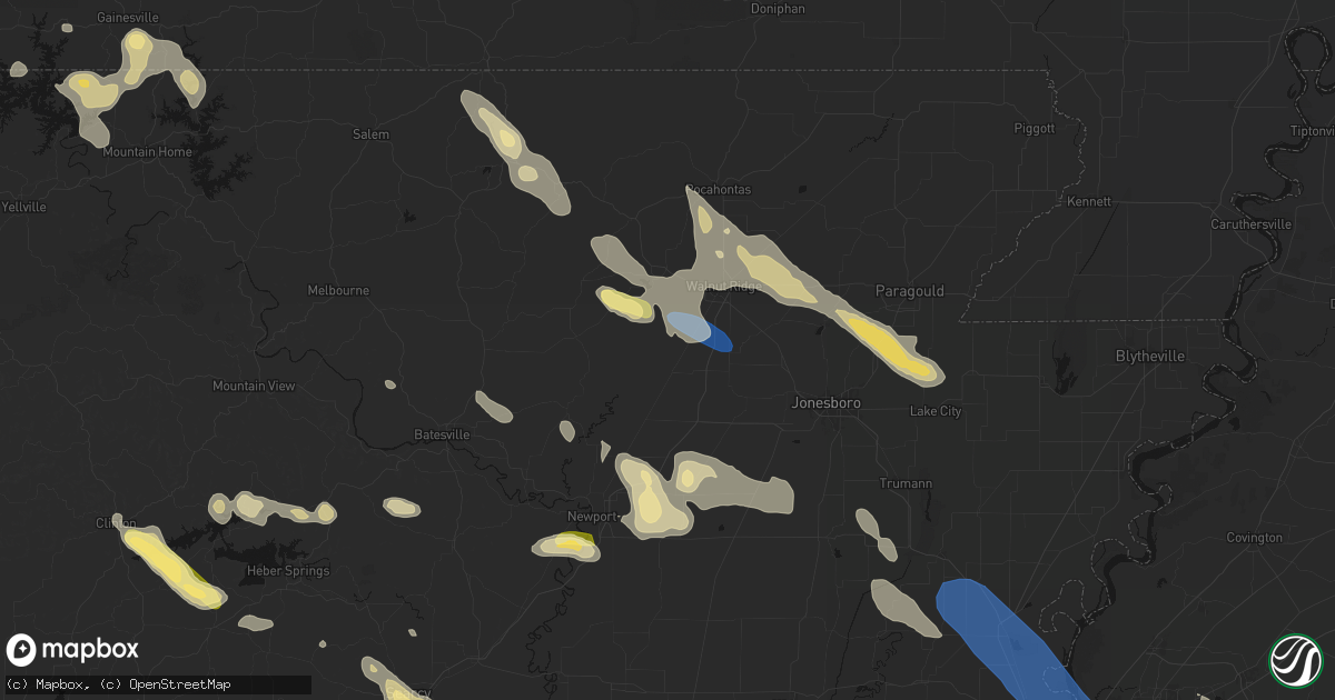 Hail map in Alicia, AR on August 22, 2026