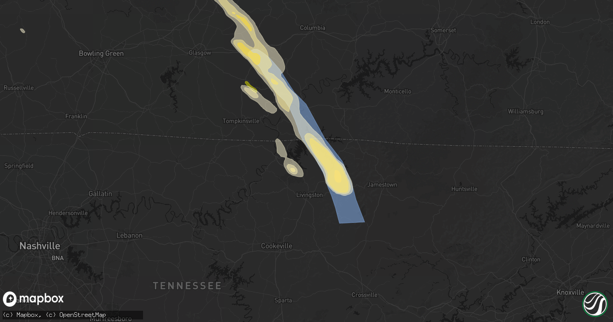Hail map in Allons, TN on August 22, 2026