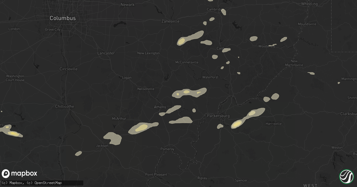 Hail map in Amesville, OH on August 22, 2026