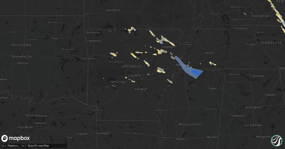 Hail map in Arkansas on August 22, 2026