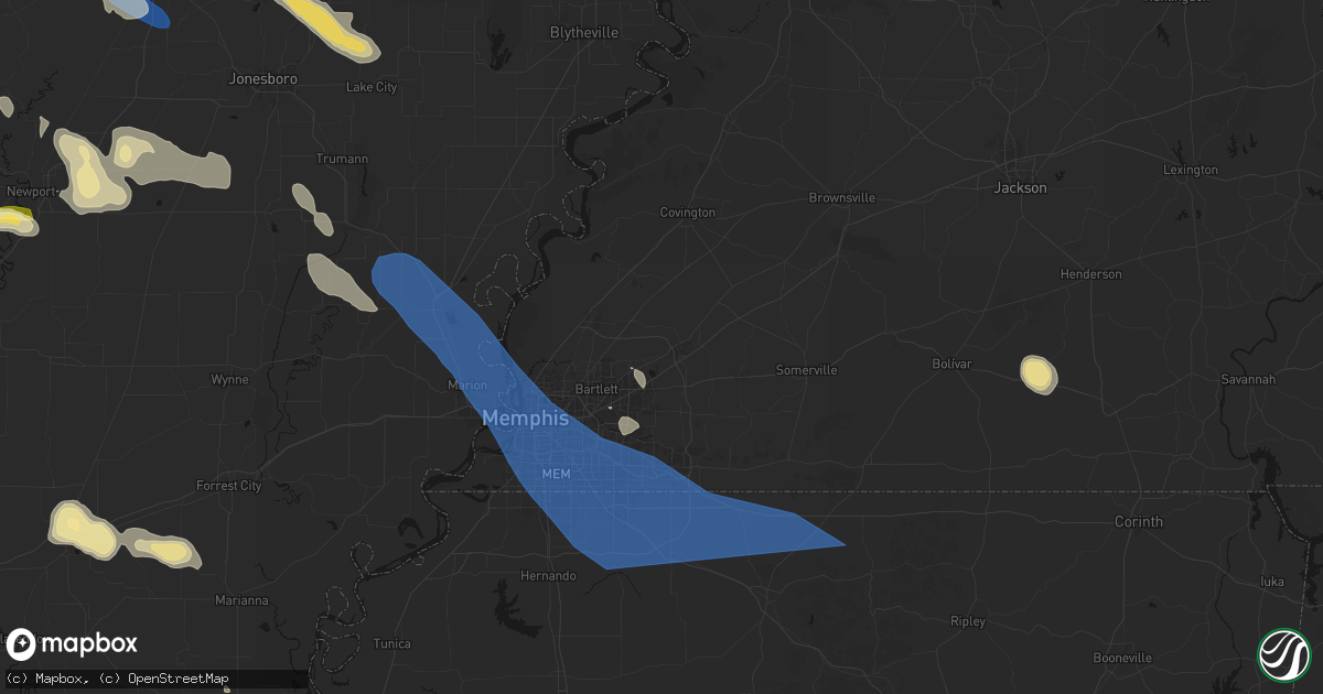 Hail map in Arlington, TN on August 22, 2026