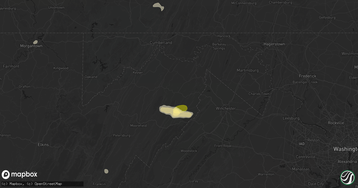 Hail map in Augusta, WV on August 22, 2026