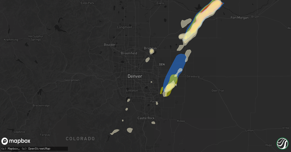 Hail map in Aurora, CO on August 22, 2026