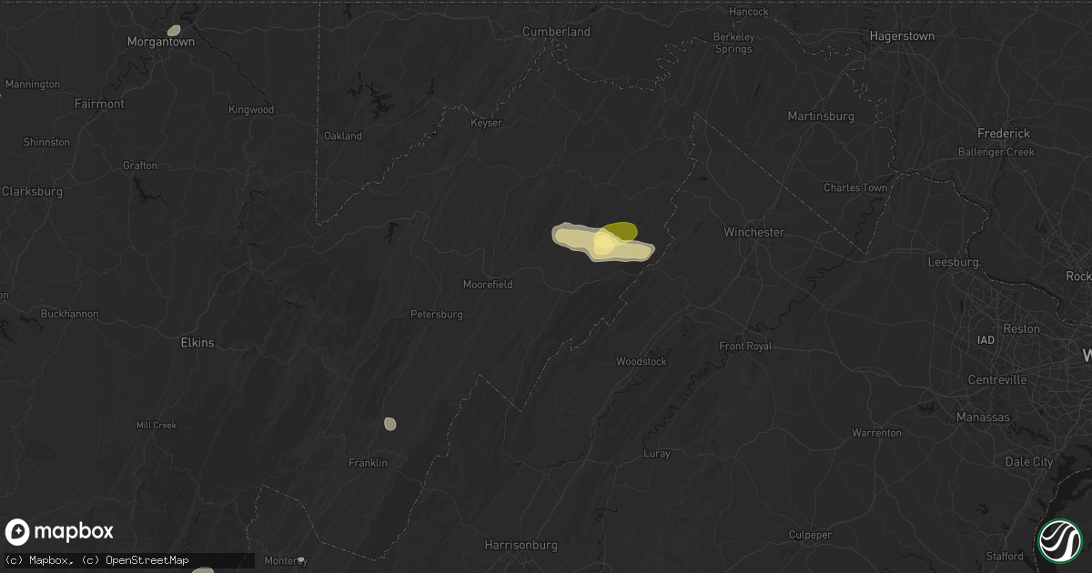Hail map in Baker, WV on August 22, 2026
