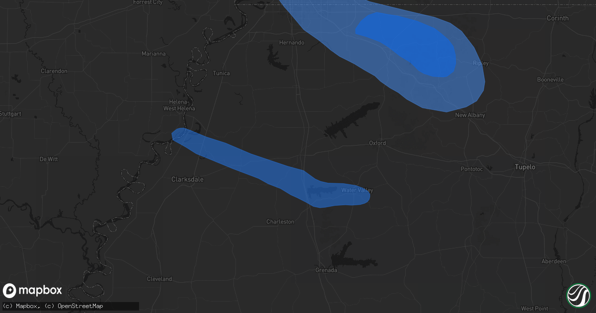 Hail map in Batesville, MS on August 22, 2026