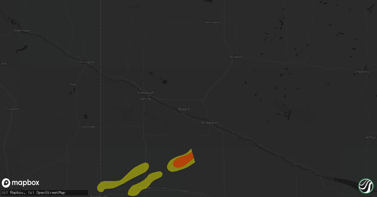 Hail map in Bayard, NE on August 22, 2026