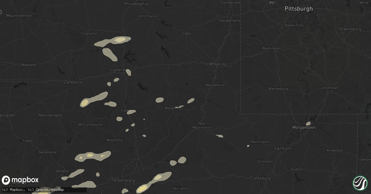 Hail map in Beallsville, OH on August 22, 2026