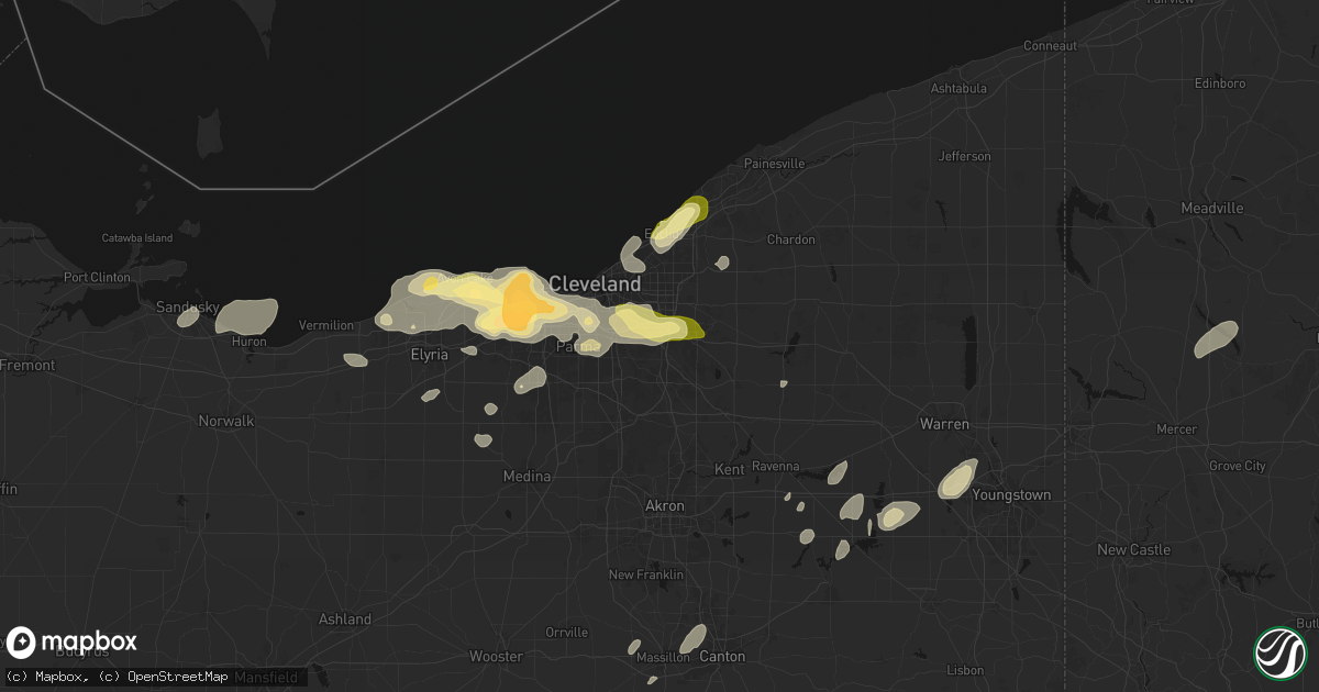 Hail map in Bedford, OH on August 22, 2026