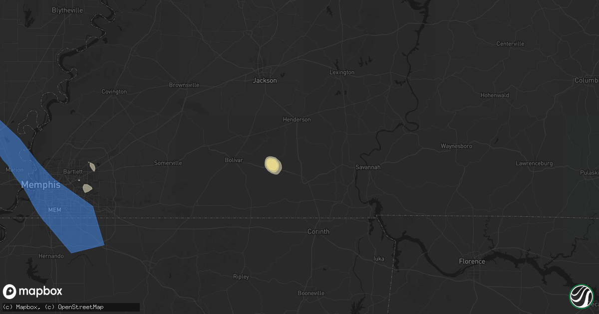 Hail map in Bethel Springs, TN on August 22, 2026
