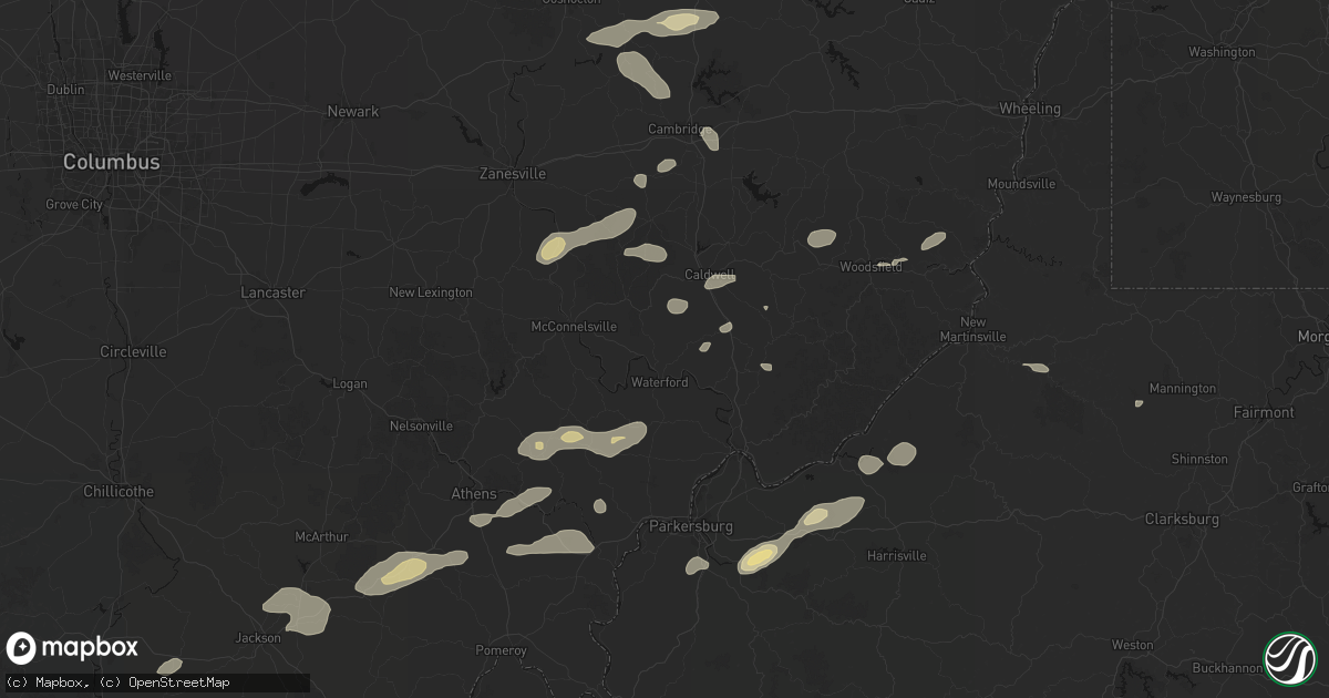 Hail map in Beverly, OH on August 22, 2026