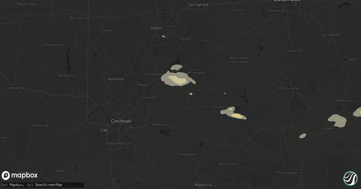 Hail map in Blanchester, OH on August 22, 2026