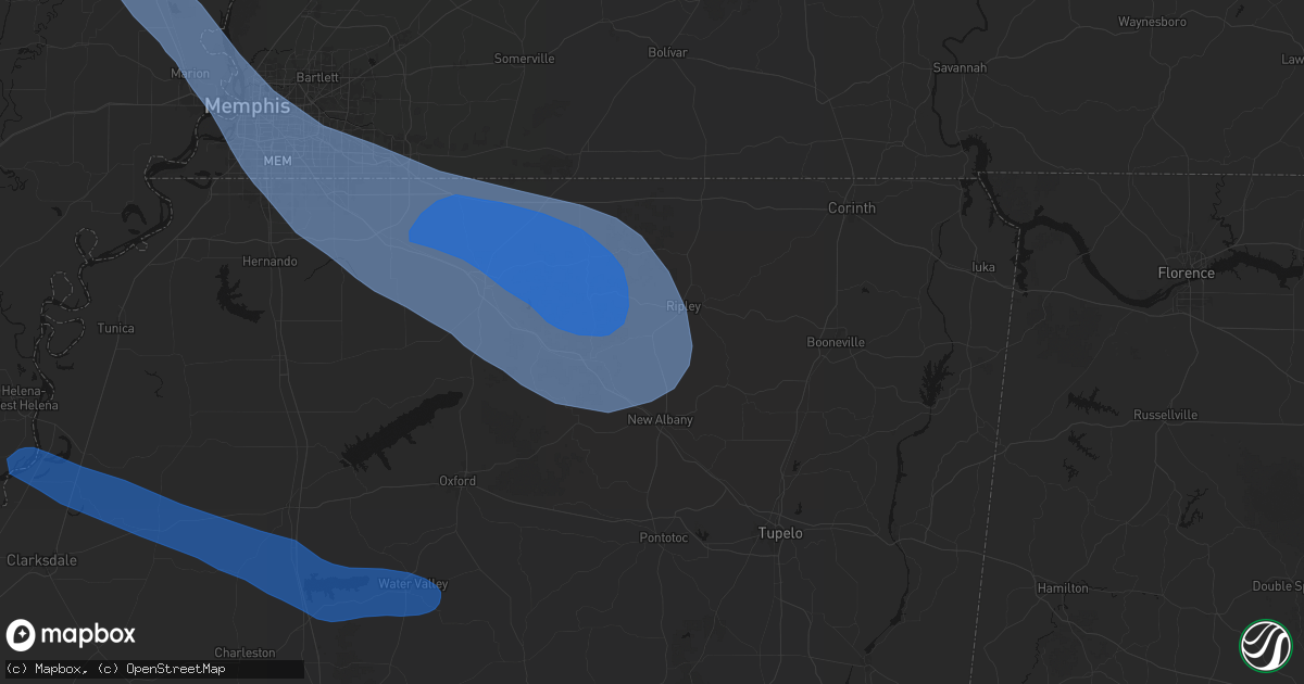 Hail map in Blue Mountain, MS on August 22, 2026