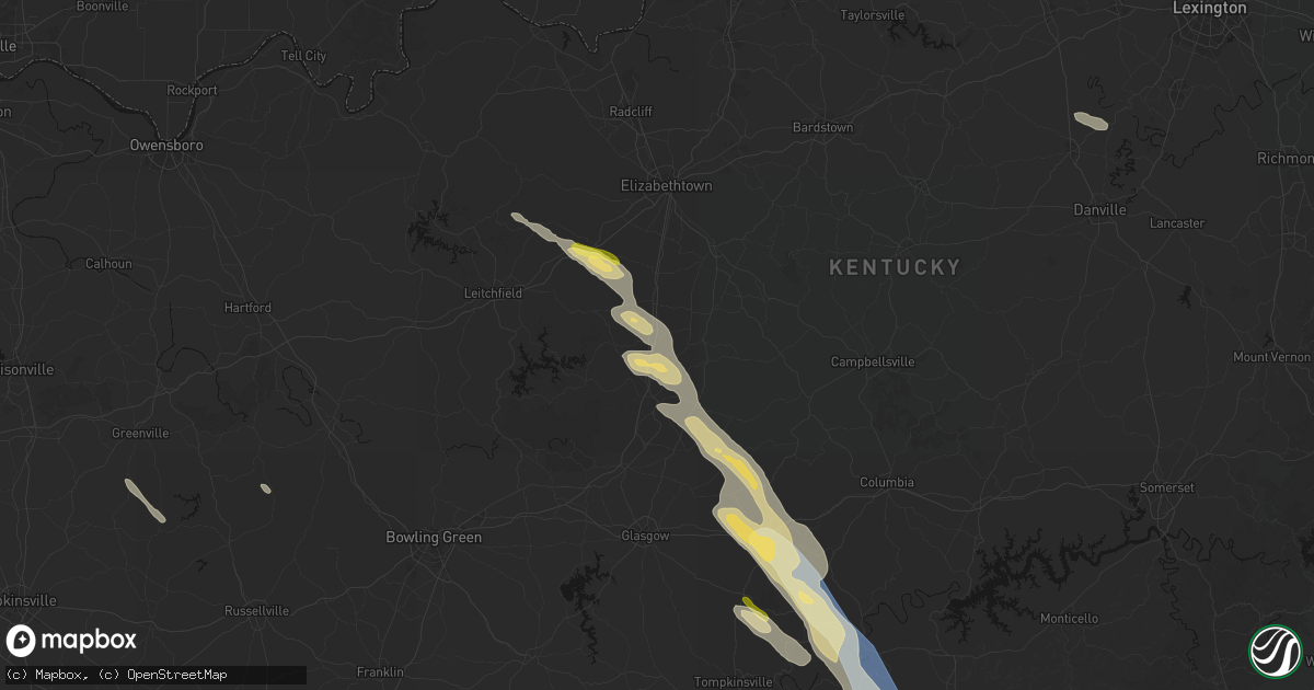 Hail map in Bonnieville, KY on August 22, 2026