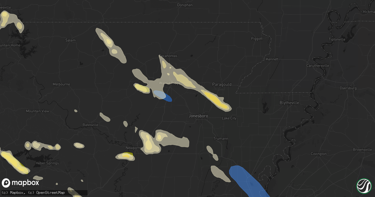 Hail map in Bono, AR on August 22, 2026