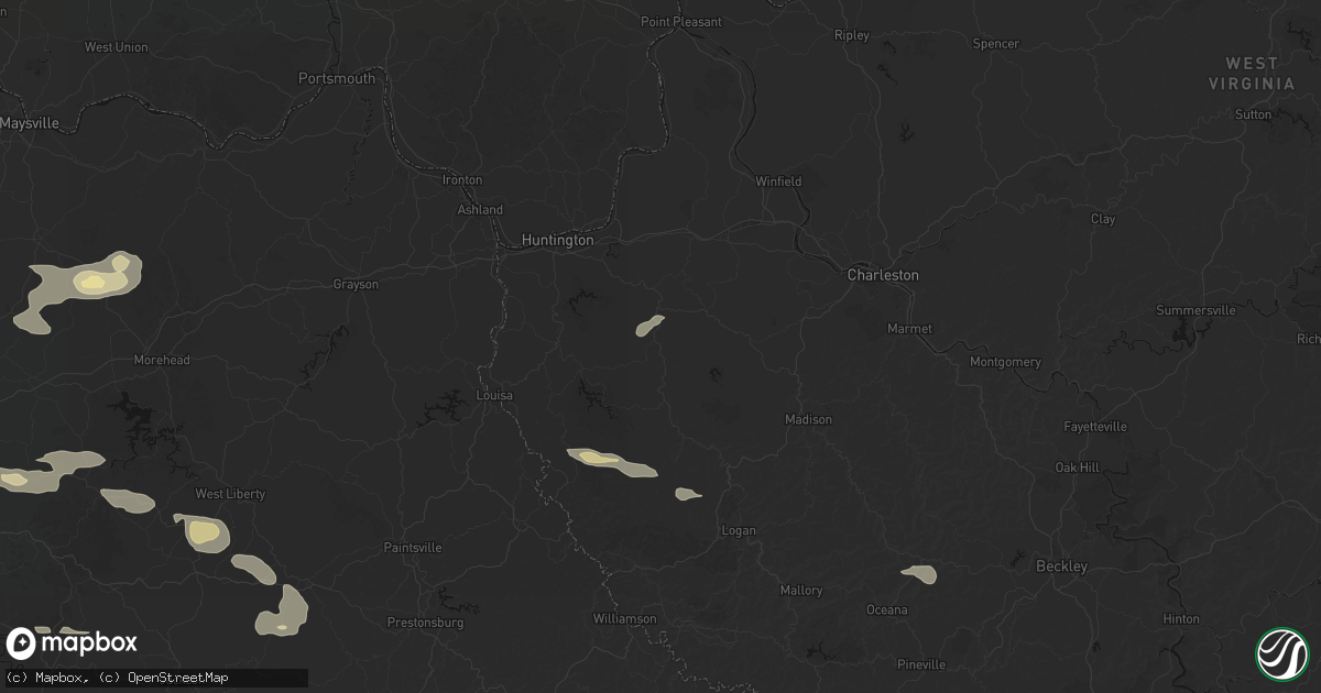 Hail map in Branchland, WV on August 22, 2026