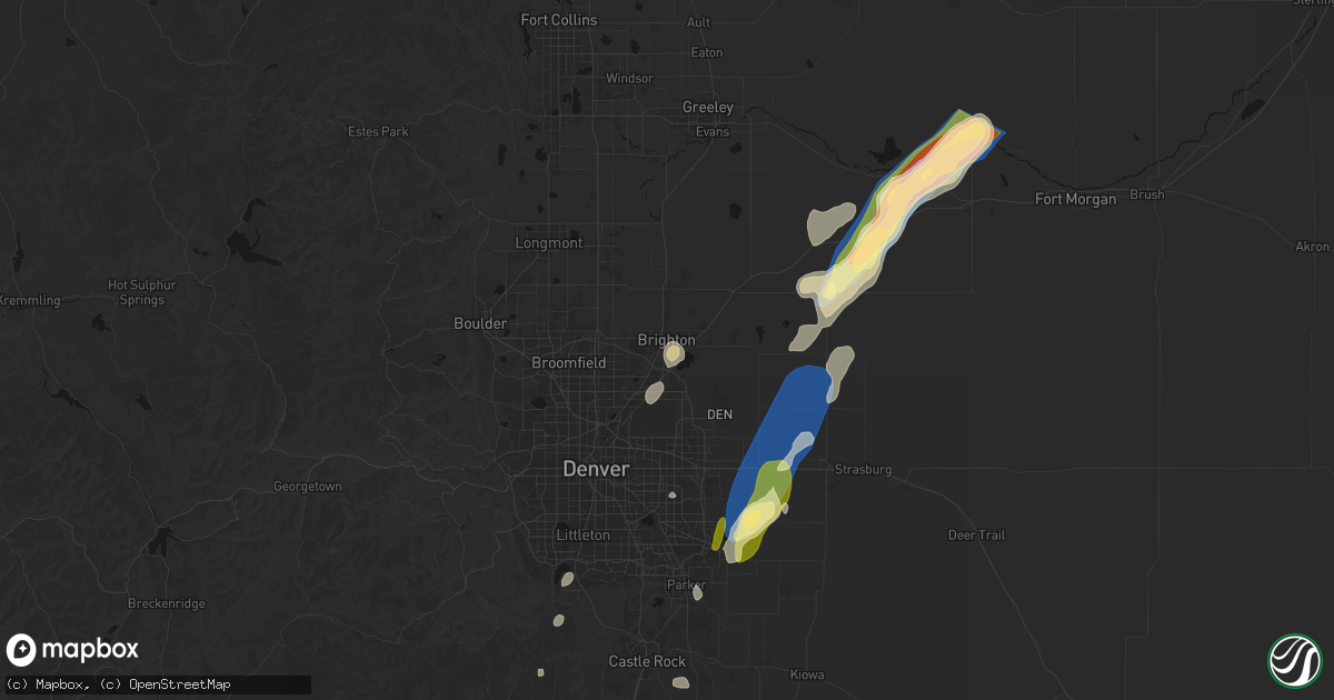Hail map in Brighton, CO on August 22, 2026