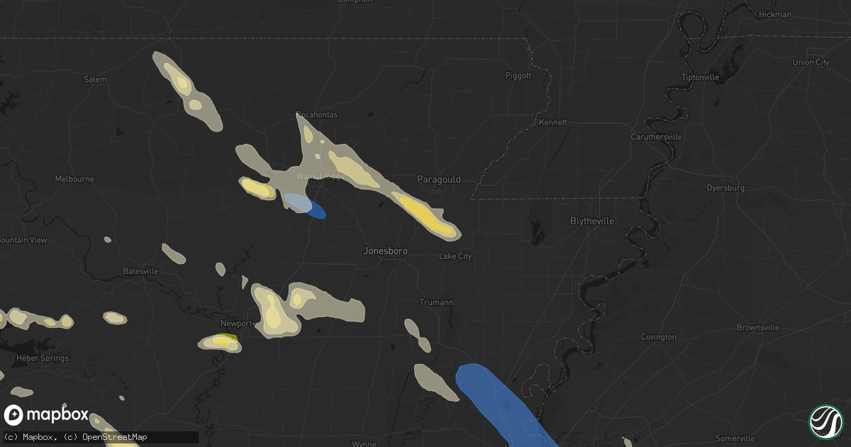 Hail map in Brookland, AR on August 22, 2026