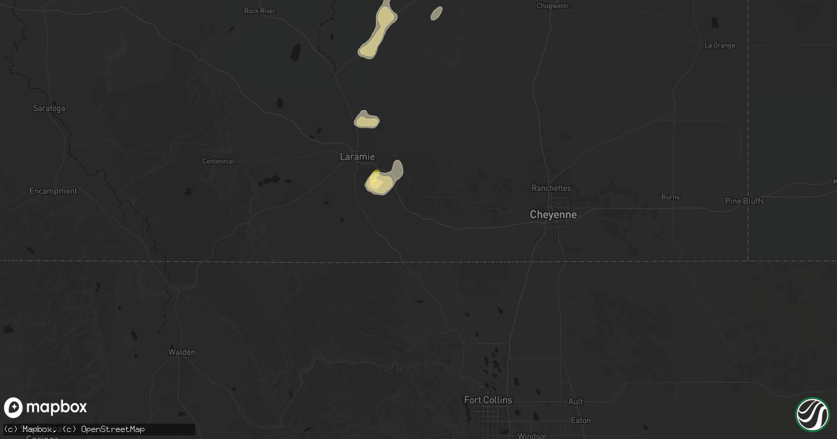 Hail map in Buford, WY on August 22, 2026